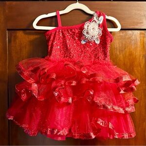 Weissman Red Sequin One-Shoulder Tutu Dress | Toddler Dance Costume | SC